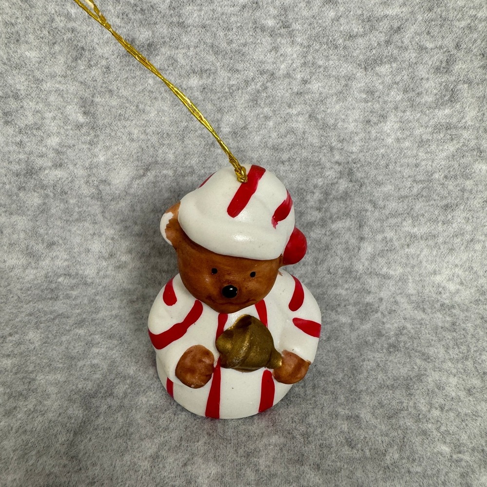 Vintage 1985 Giftco Teddy Bear Bell Christmas Ornament  Bisque Porcelain
